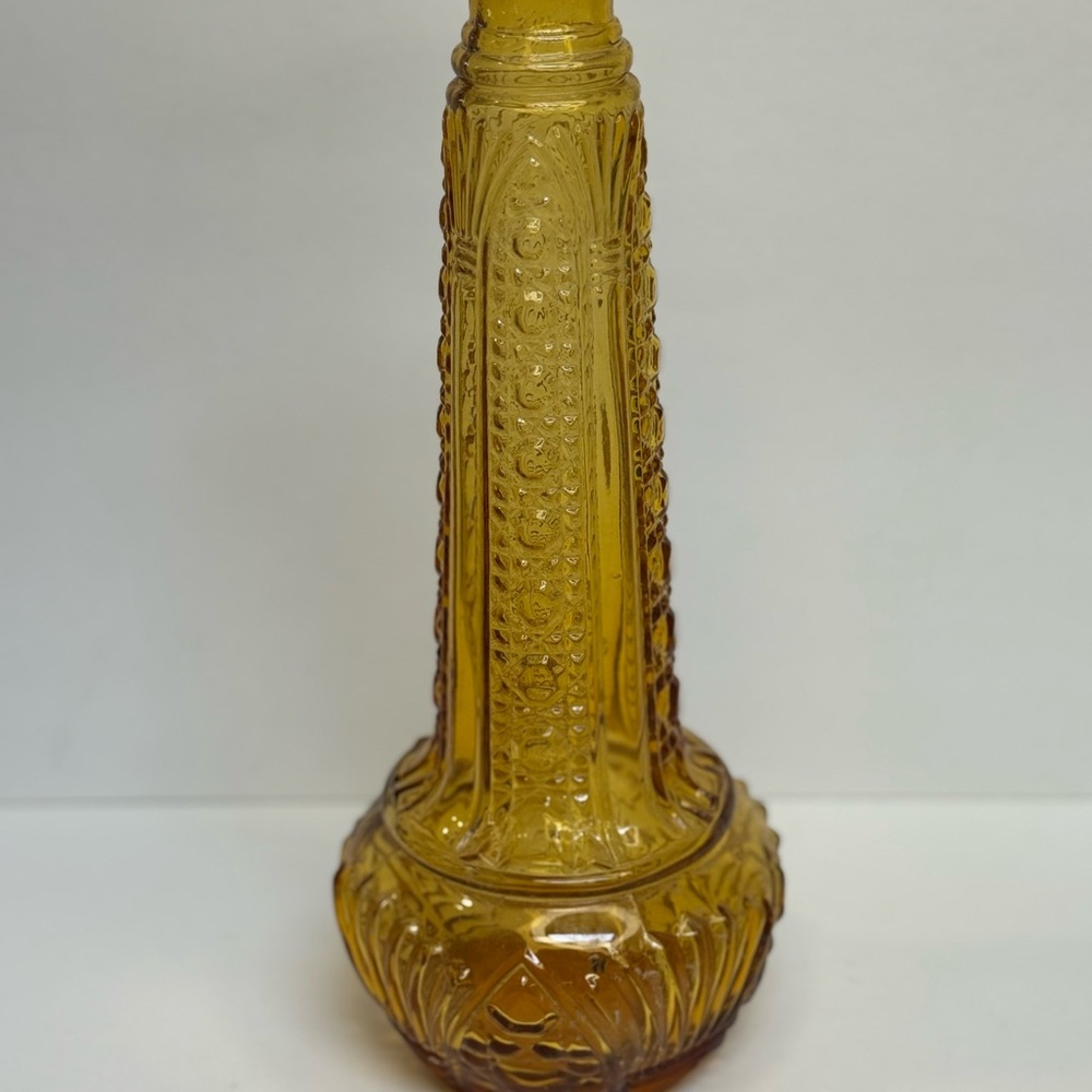 Vintage Rossini Italian Empoli amber glass genie bottle decanter